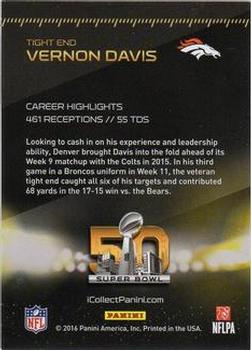 2016 Panini Super Bowl 50 #9 Vernon Davis Back