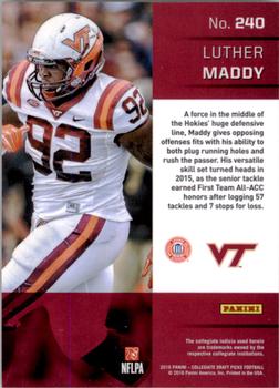 2016 Panini Prizm Collegiate Draft Picks #240 Luther Maddy Back