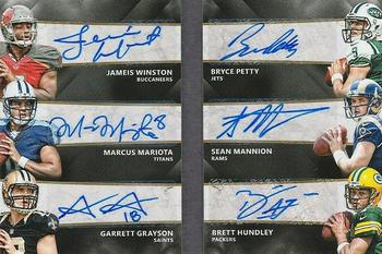 2015 Donruss Signature Series - Signature Booklet Series Sixes Magma #BS-RQB Marcus Mariota / Brett Hundley / Bryce Petty / Garrett Grayson / Jameis Winston / Sean Mannion Front