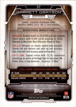 2015 Bowman - Rookies Rainbow Silver Ice #57 Garrett Grayson Back