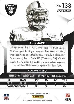 2014 Panini Absolute - Retail Red #138 T.J. Carrie Back