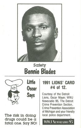 1991 Detroit Lions Police #4 Bennie Blades Back