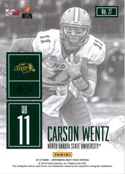 2016 Panini Contenders Draft Picks - Game Day Tickets #27 Carson Wentz Back