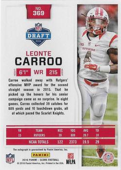 2016 Score - Rookie Signatures #369 Leonte Carroo Back