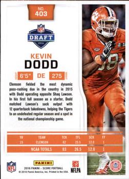 2016 Score - Scorecard #403 Kevin Dodd Back