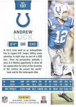 2016 Score - Gold Zone #137 Andrew Luck Back