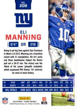 2016 Score - Gold Zone #209 Eli Manning Back