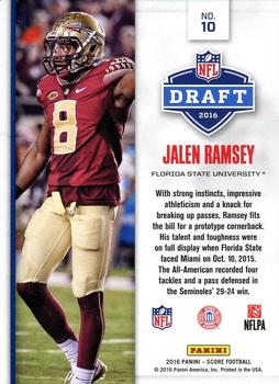 2016 Score - NFL Draft Gold #10 Jalen Ramsey Back