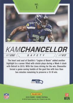 2016 Score - Stoppers Jumbo Red #1 Kam Chancellor Back