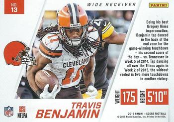 2016 Score - Toe the Line #13 Travis Benjamin Back