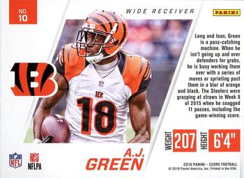 2016 Score - Toe the Line Red #10 A.J. Green Back