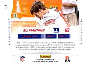 2016 Score - Sidelines #11 Eli Manning Back