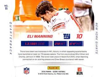 2016 Score - Sidelines Jumbo Red #11 Eli Manning Back