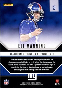 2016 Score - Signal Callers #17 Eli Manning Back