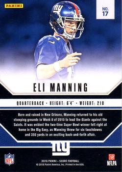 2016 Score - Signal Callers Gold #17 Eli Manning Back