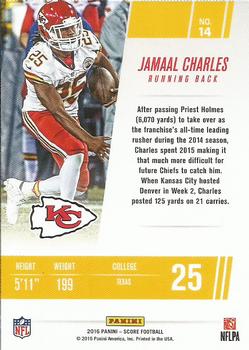 2016 Score - Franchise Red #14 Jamaal Charles Back