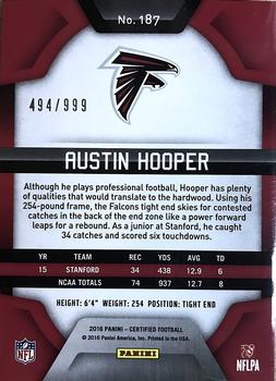 2016 Panini Certified #187 Austin Hooper Back
