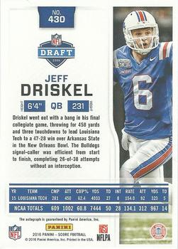 2016 Score - Rookie Signatures Showcase #430 Jeff Driskel Back