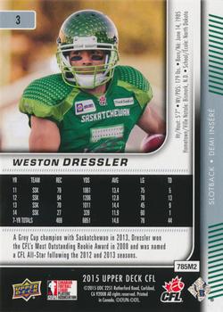 2015 Upper Deck CFL #3 Weston Dressler Back