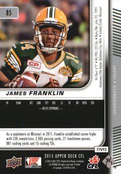 2015 Upper Deck CFL #85 James Franklin Back