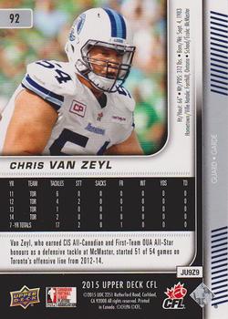 2015 Upper Deck CFL #92 Chris Van Zeyl Back