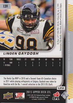 2015 Upper Deck CFL #139 Linden Gaydosh Back