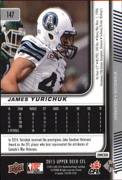 2015 Upper Deck CFL #147 James Yurichuk Back