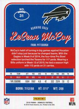 2016 Donruss #31 LeSean McCoy Back