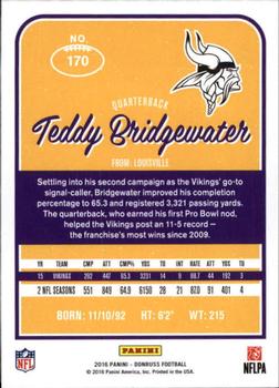 2016 Donruss #170 Teddy Bridgewater Back