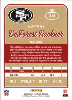 2016 Donruss #312 DeForest Buckner Back