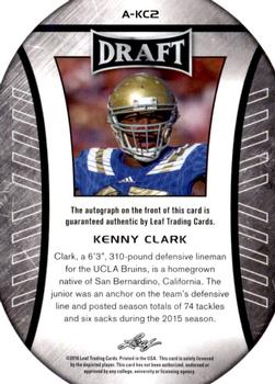 2016 Leaf Draft - Autographs #A-KC2 Kenny Clark Back