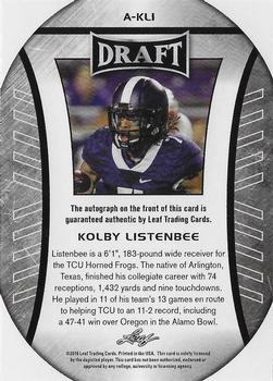 2016 Leaf Draft - Autographs #A-KL1 Kolby Listenbee Back