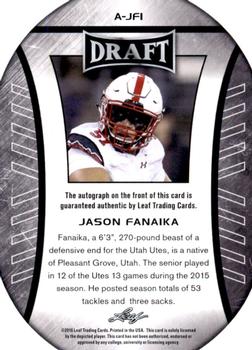 2016 Leaf Draft - Autographs Gold #A-JF1 Jason Fanaika Back