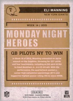 2016 Panini Classics - Monday Night Heroes #6 Eli Manning Back
