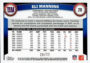 2011 Topps - Red #20 Eli Manning Back