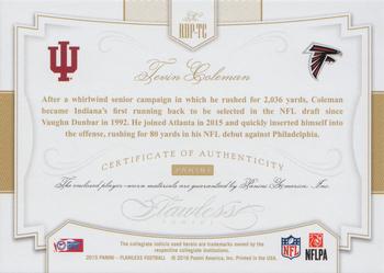2015 Panini Flawless - Rookie College / NFL Dual Patches #RDP-TC Tevin Coleman Back