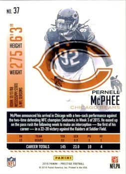 2016 Panini Prestige - Xtra Points Red #37 Pernell McPhee Back