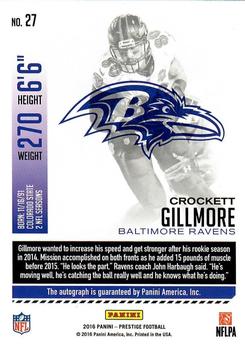 2016 Panini Prestige - Veteran Signatures #27 Crockett Gillmore Back
