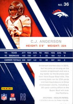 2016 Panini Absolute #36 C.J. Anderson Back