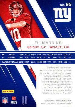 2016 Panini Absolute #95 Eli Manning Back