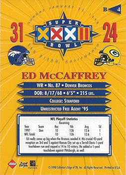 1998 Collector's Edge Super Bowl XXXII - Denver Broncos B Prefix Silver #B4 Ed McCaffrey Back