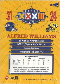 1998 Collector's Edge Super Bowl XXXII - Denver Broncos B Prefix Silver #B12 Alfred Williams Back