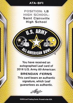 2016 Leaf Metal U.S. Army All-American Bowl - Tour Autographs #ATA-BF1 Brendan Ferns Back