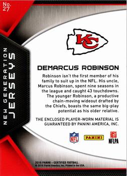 2016 Panini Certified - New Generation Jerseys Red #27 Demarcus Robinson Back