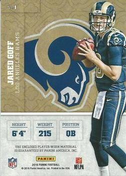 2016 Panini - Squires Jerseys #1 Jared Goff Back