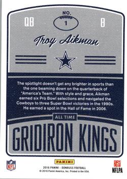 2016 Donruss - All-Time Gridiron Kings #1 Troy Aikman Back
