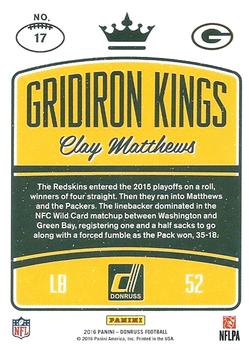 2016 Donruss - Gridiron Kings #17 Clay Matthews Back