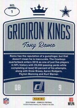 2016 Donruss - Gridiron Kings Studio #1 Tony Romo Back