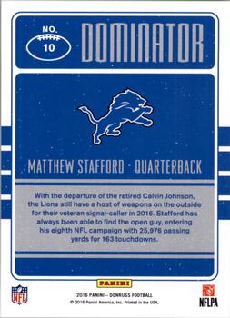 2016 Donruss - Dominator #10 Matthew Stafford Back