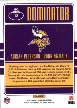 2016 Donruss - Dominator #12 Adrian Peterson Back